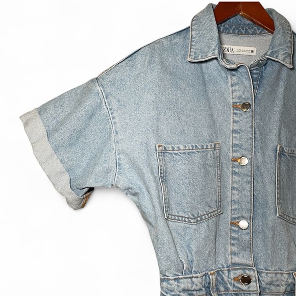 Zara Denim Short Sleeve Button Up Romper - Picture 8 of 16
